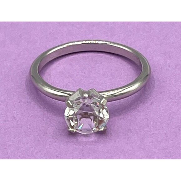 Vintage Uncas Silver Tone Solitaire CZ/Crystal Ring Size 6 1/2 - Picture 1 of 6